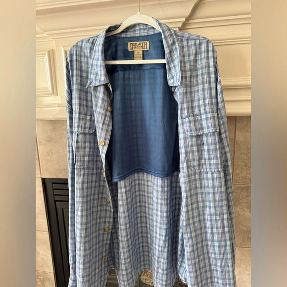 Duluth Trading Company Men's Button Down Blue Plaid Shirt Fishing Outdoor 3XL - Picture 5 of 9